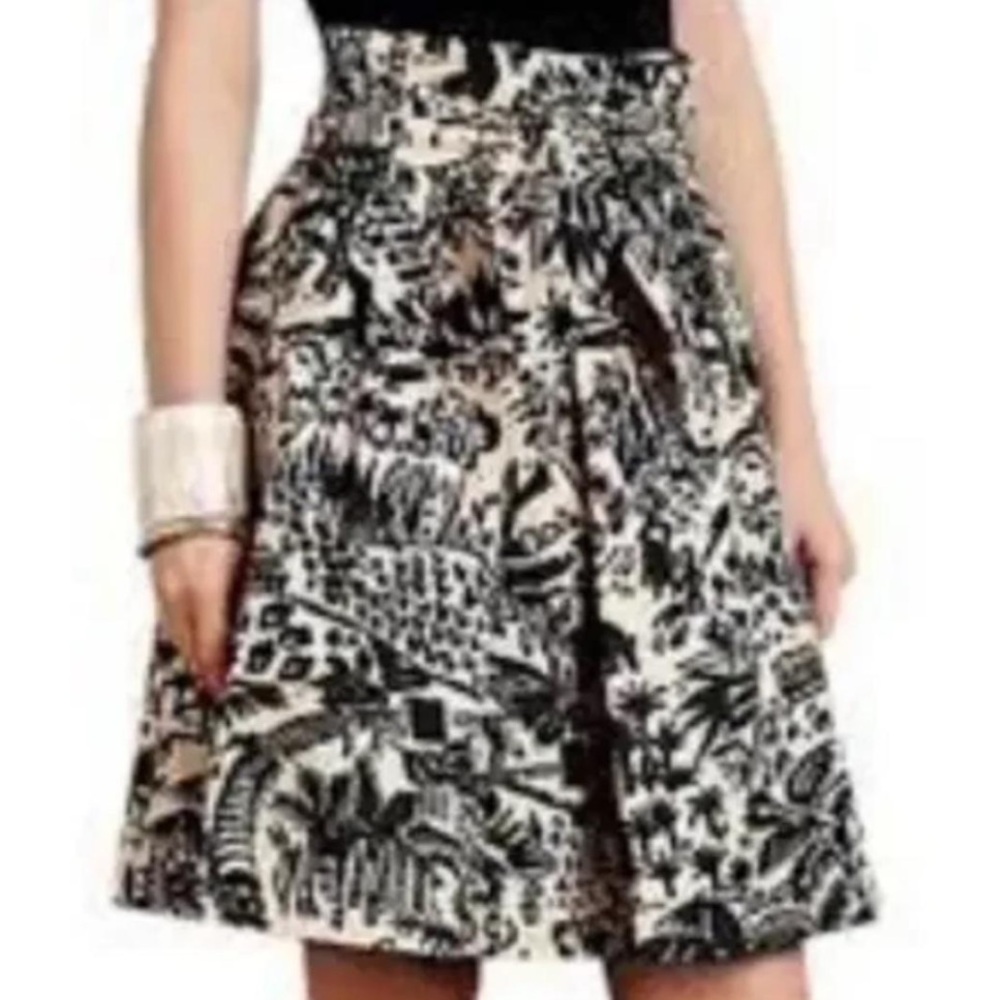 Anthropologie Corey Lynn Calter Cream and Dark Green A-Line Skirt